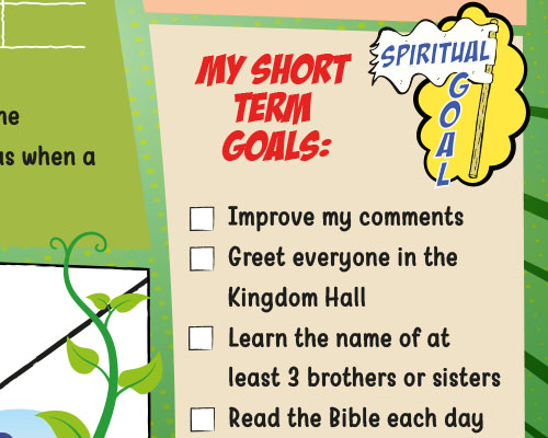 JW kids workbook with a special section for spiritual goals from the convention