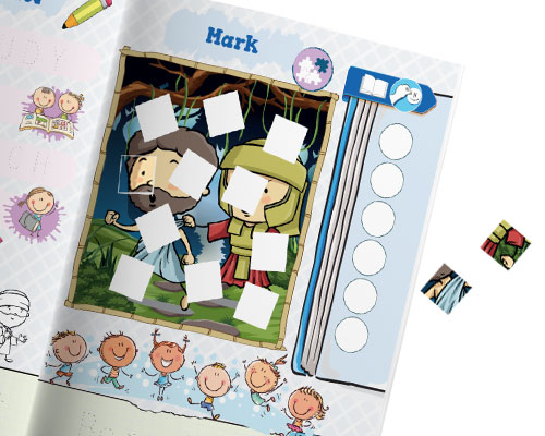 convention activity book with sticker puzzles