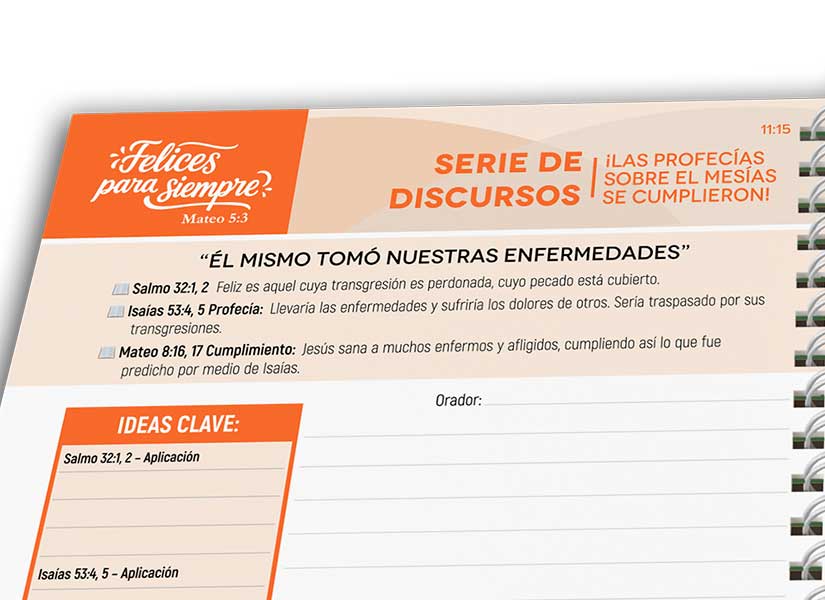 Títulos de los discursos preimpresos en el cuaderno de la asamblea