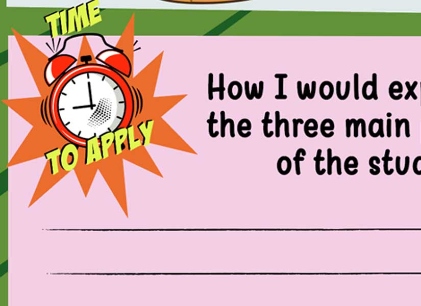 Kids workbook featuring time to apply section