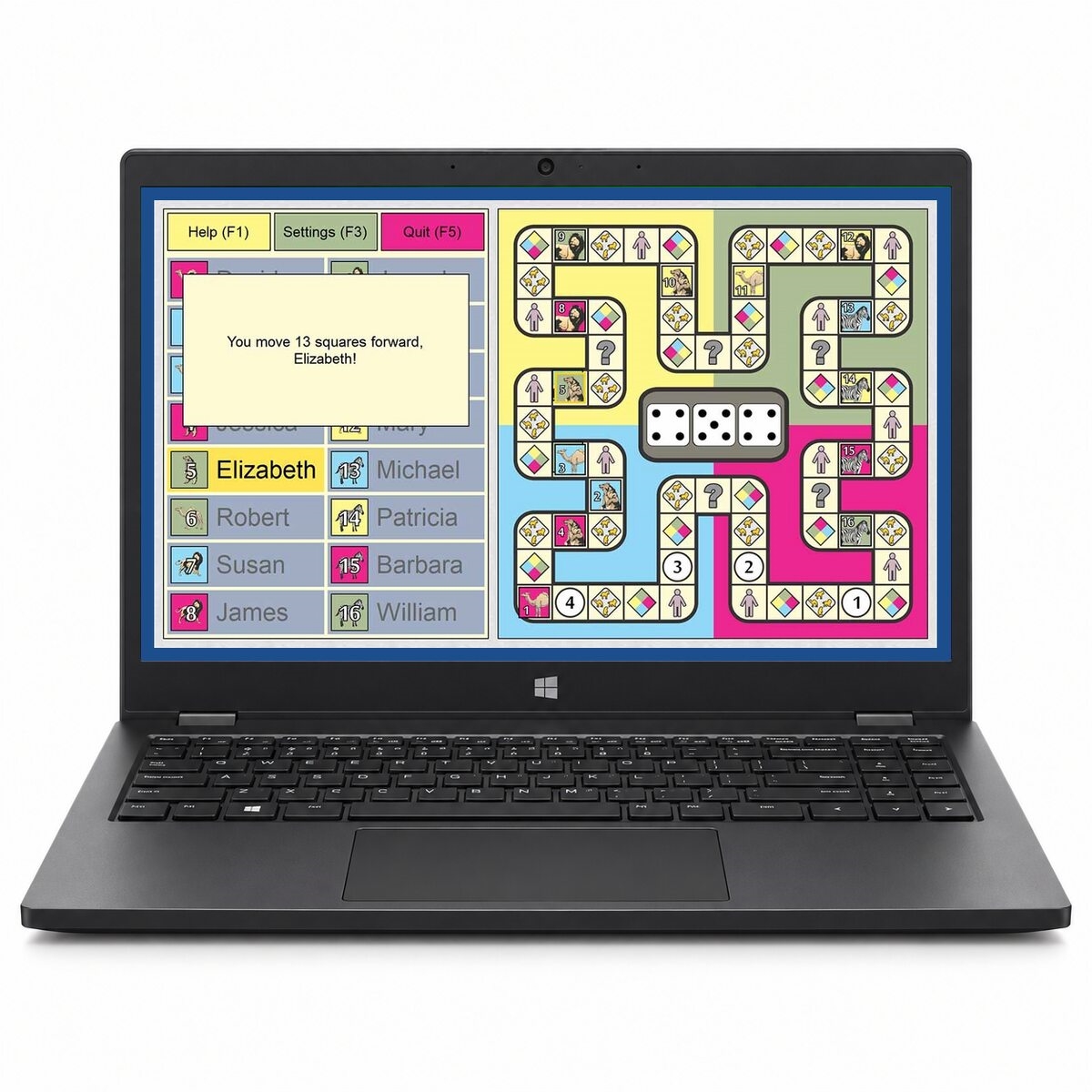 Open Your Hearts Wide game board and team colors shown on a Windows laptop